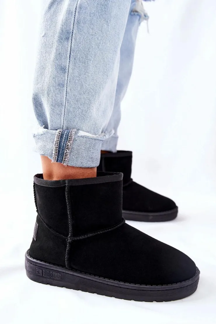 Sale Big Star Shoes Damskie Skórzane Śniegowce Big Star II274440 Czarne