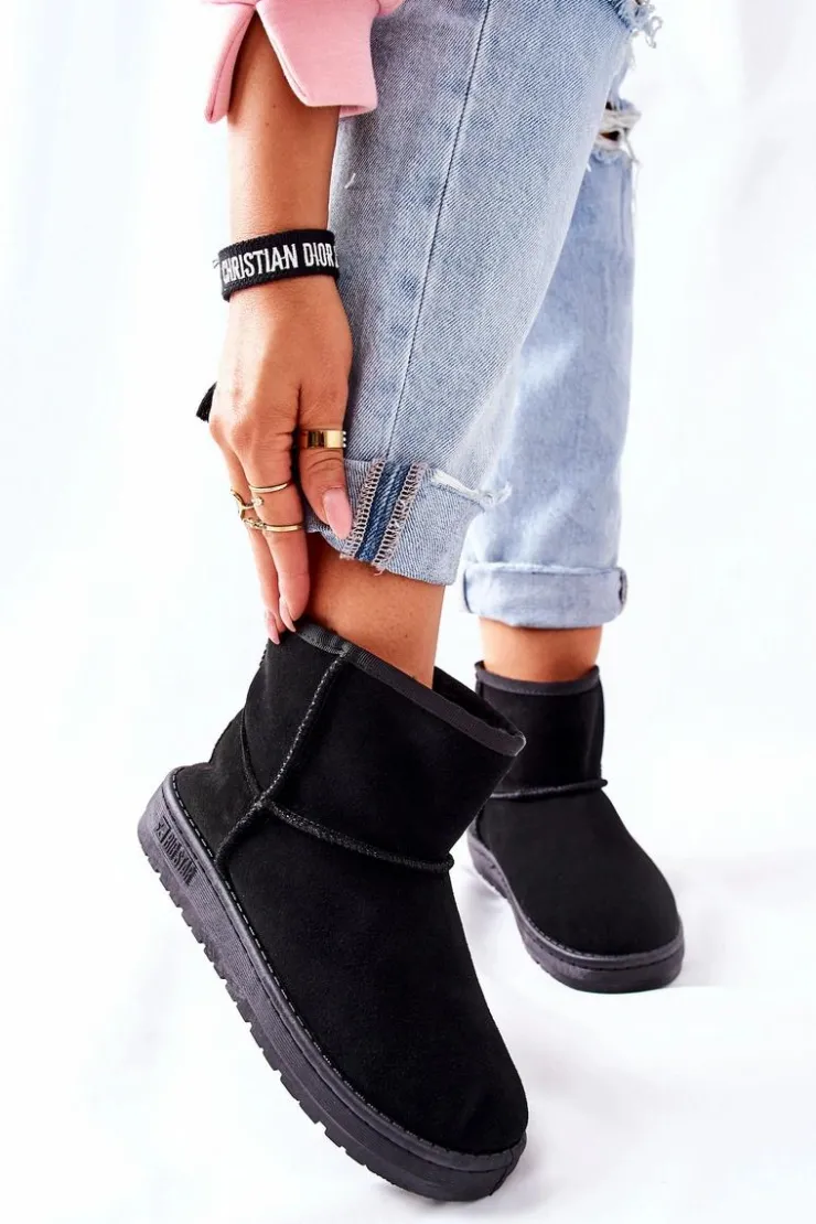 Sale Big Star Shoes Damskie Skórzane Śniegowce Big Star II274440 Czarne