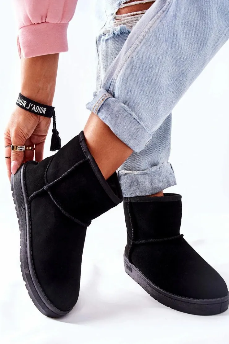 Sale Big Star Shoes Damskie Skórzane Śniegowce Big Star II274440 Czarne