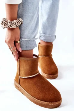 Big Star Shoes Śniegowce Damskie*Damskie Skórzane Śniegowce Big Star II274441 Camel