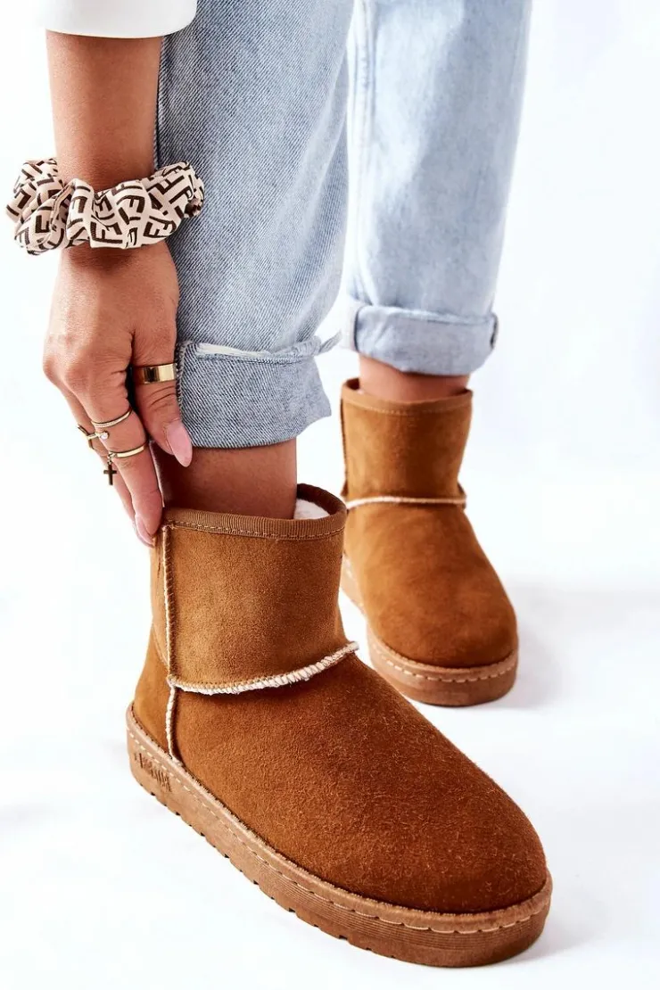 Big Star Shoes Śniegowce Damskie*Damskie Skórzane Śniegowce Big Star II274441 Camel