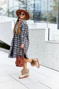 Sale Boto Damskie Skórzane Śniegowce Z Futerkiem Champagne Alexa