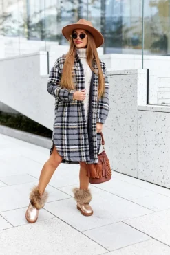 Sale Boto Damskie Skórzane Śniegowce Z Futerkiem Champagne Alexa