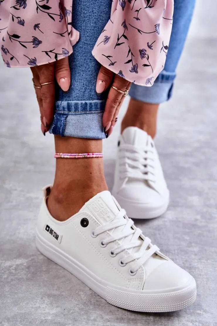 Big Star Shoes Trampki Damskie Big Star|Trampki Damskie Niskie*Damskie Skórzane Niskie Trampki Big Star KK274010 Białe Biały