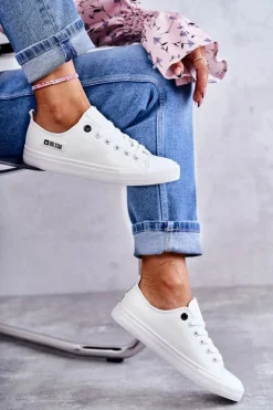 Big Star Shoes Trampki Damskie Big Star|Trampki Damskie Niskie*Damskie Skórzane Niskie Trampki Big Star KK274010 Białe Biały