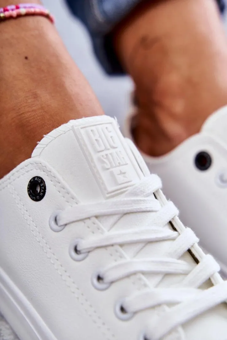 Big Star Shoes Trampki Damskie Big Star|Trampki Damskie Niskie*Damskie Skórzane Niskie Trampki Big Star KK274010 Białe Biały