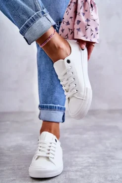 Big Star Shoes Trampki Damskie Big Star|Trampki Damskie Niskie*Damskie Skórzane Niskie Trampki Big Star KK274010 Białe Biały