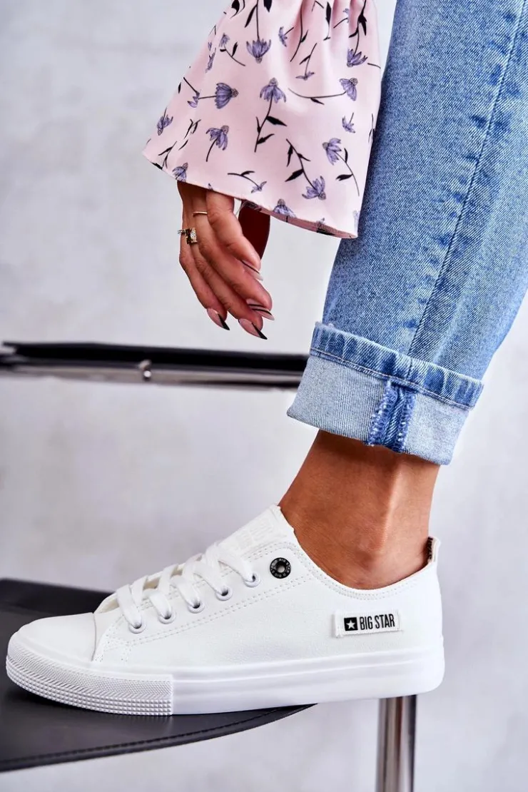 Big Star Shoes Trampki Damskie Big Star|Trampki Damskie Niskie*Damskie Skórzane Niskie Trampki Big Star KK274010 Białe Biały