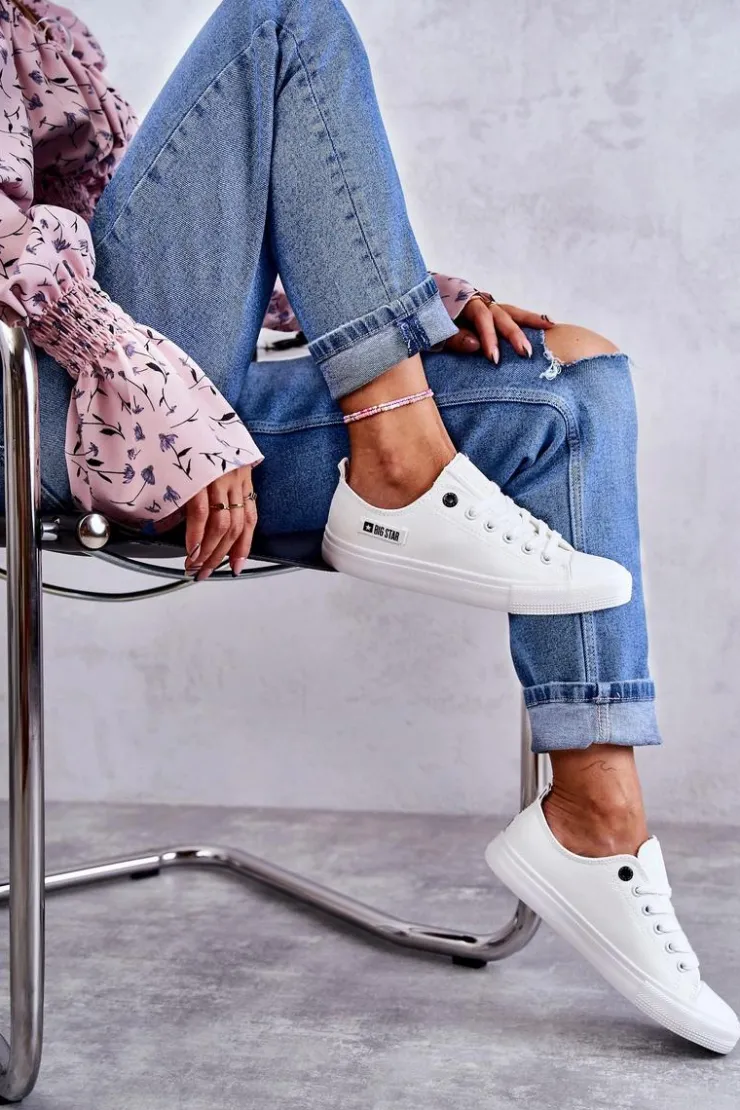 Big Star Shoes Trampki Damskie Big Star|Trampki Damskie Niskie*Damskie Skórzane Niskie Trampki Big Star KK274010 Białe Biały