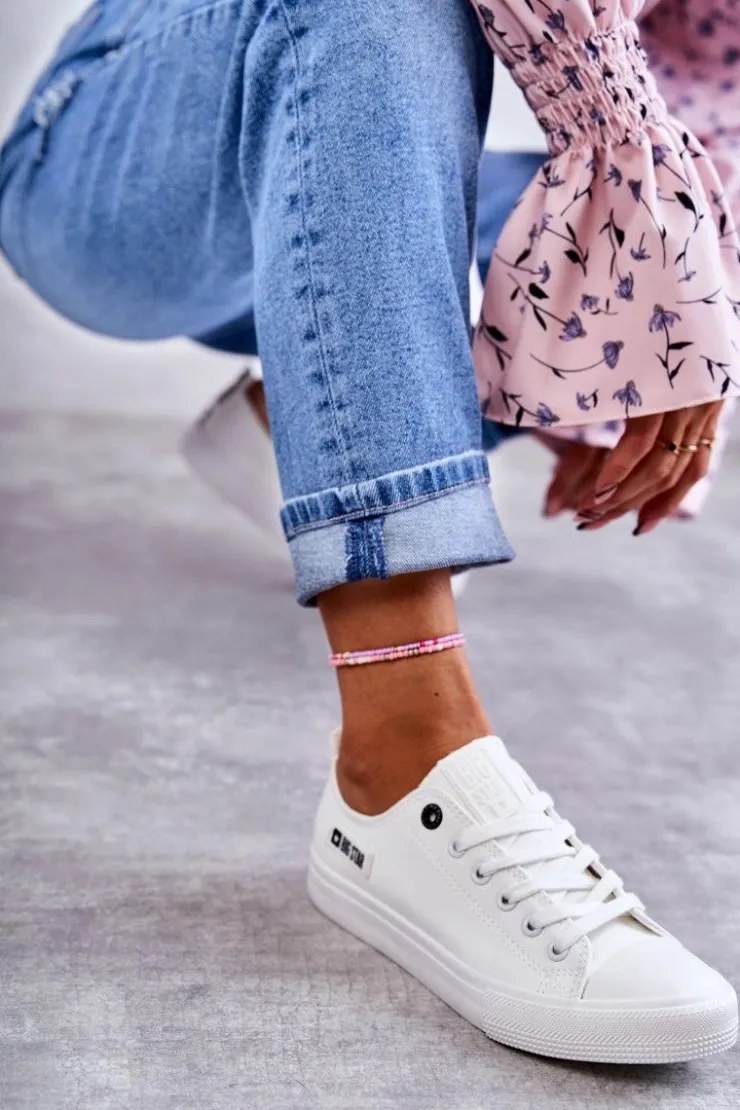 Big Star Shoes Trampki Damskie Big Star|Trampki Damskie Niskie*Damskie Skórzane Niskie Trampki Big Star KK274010 Białe Biały