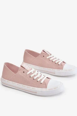 Online Big Star Shoes Damskie Skórzane Niskie Trampki Big Star LL274015 Różowe