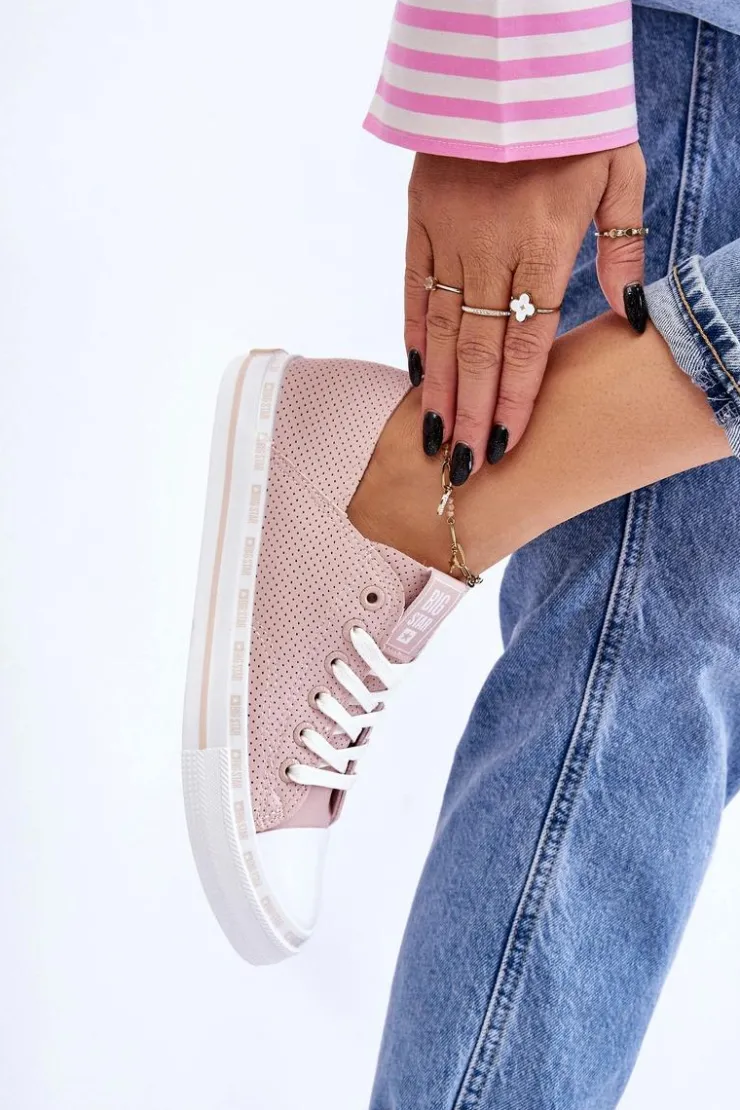 Online Big Star Shoes Damskie Skórzane Niskie Trampki Big Star LL274015 Różowe