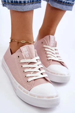 Online Big Star Shoes Damskie Skórzane Niskie Trampki Big Star LL274015 Różowe