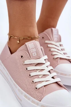 Online Big Star Shoes Damskie Skórzane Niskie Trampki Big Star LL274015 Różowe