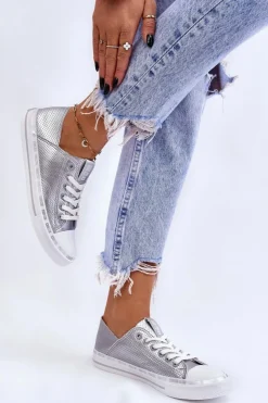 Damskie Big Star Shoes Damskie Skórzane Niskie Trampki Big Star LL274016 Srebrne