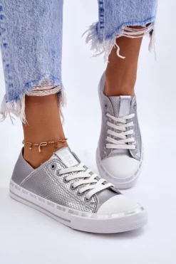 Damskie Big Star Shoes Damskie Skórzane Niskie Trampki Big Star LL274016 Srebrne