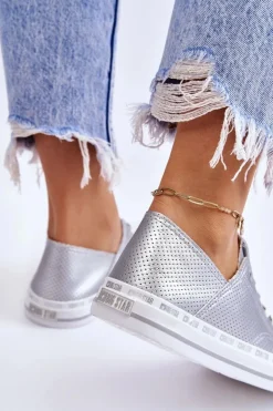 Damskie Big Star Shoes Damskie Skórzane Niskie Trampki Big Star LL274016 Srebrne