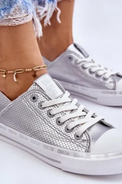 Damskie Big Star Shoes Damskie Skórzane Niskie Trampki Big Star LL274016 Srebrne