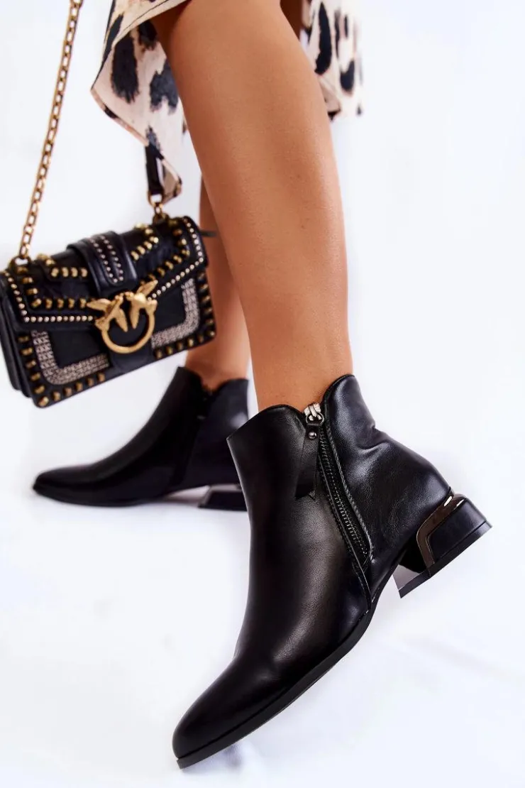 Clearance Boto Damskie Skórzane Ocieplane Botki Czarne Laufey