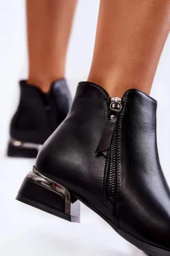 Clearance Boto Damskie Skórzane Ocieplane Botki Czarne Laufey