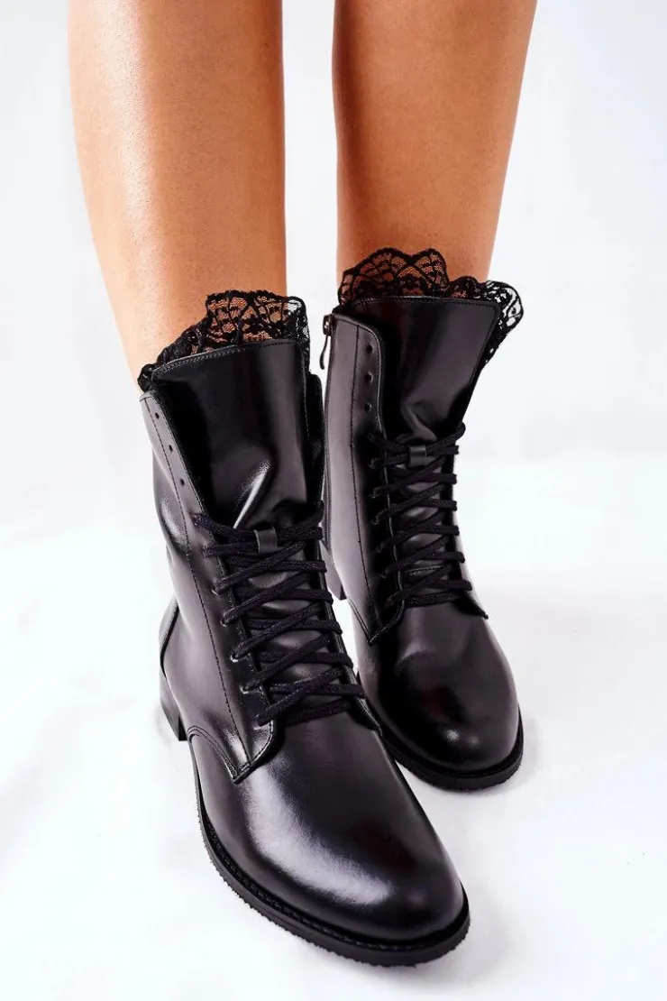 Boto Botki Sznurowane|Czarne Botki*Damskie Skórzane Ocieplane Botki Nicole Czarne 2193/001