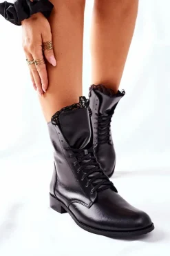 Boto Botki Sznurowane|Czarne Botki*Damskie Skórzane Ocieplane Botki Nicole Czarne 2193/001