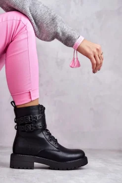 New Boto Damskie Skórzane Ocieplane Botki Czarne Silvor Czarny