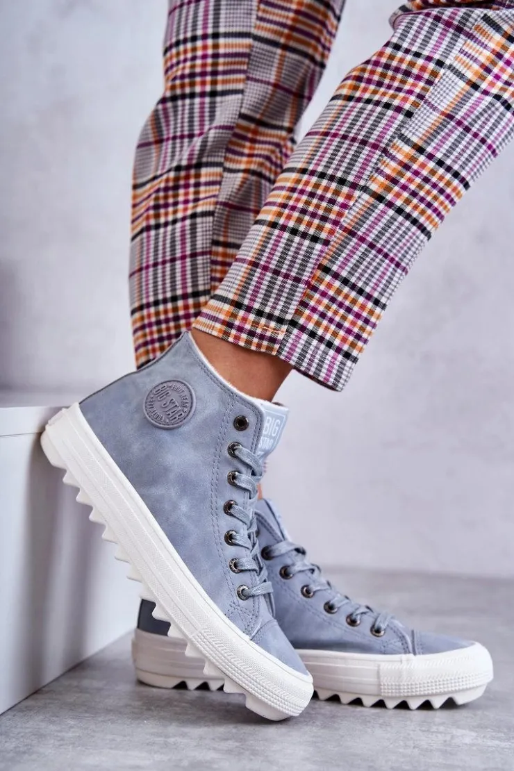 Big Star Shoes Trampki Ocieplane|Trampki Damskie Big Star*Damskie Skórzane Ocieplane Trampki Big Star EE274115 Jasnoe Niebieski