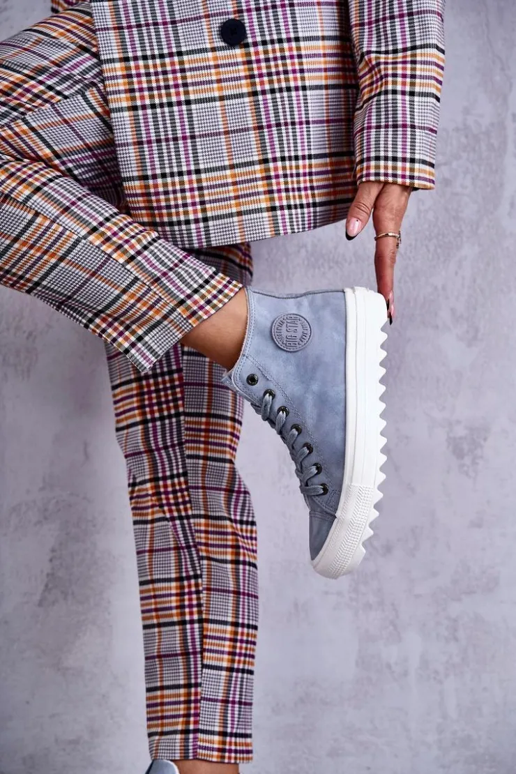 Big Star Shoes Trampki Ocieplane|Trampki Damskie Big Star*Damskie Skórzane Ocieplane Trampki Big Star EE274115 Jasnoe Niebieski