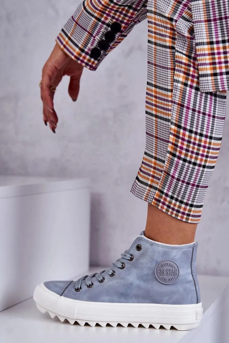 Big Star Shoes Trampki Ocieplane|Trampki Damskie Big Star*Damskie Skórzane Ocieplane Trampki Big Star EE274115 Jasnoe Niebieski