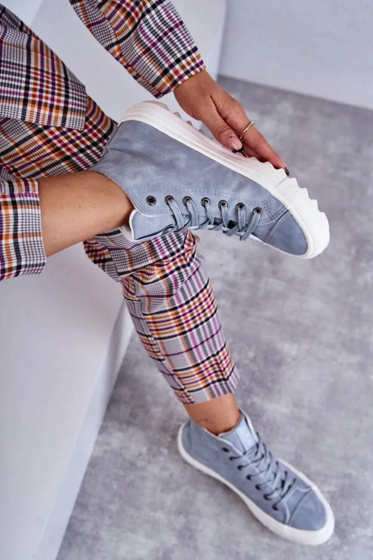 Big Star Shoes Trampki Ocieplane|Trampki Damskie Big Star*Damskie Skórzane Ocieplane Trampki Big Star EE274115 Jasnoe Niebieski