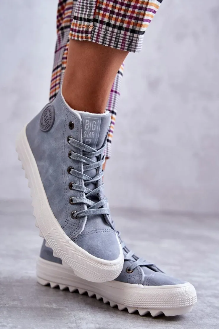 Big Star Shoes Trampki Ocieplane|Trampki Damskie Big Star*Damskie Skórzane Ocieplane Trampki Big Star EE274115 Jasnoe Niebieski