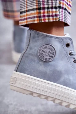 Big Star Shoes Trampki Ocieplane|Trampki Damskie Big Star*Damskie Skórzane Ocieplane Trampki Big Star EE274115 Jasnoe Niebieski