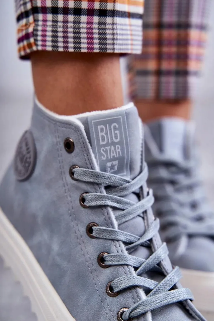 Big Star Shoes Trampki Ocieplane|Trampki Damskie Big Star*Damskie Skórzane Ocieplane Trampki Big Star EE274115 Jasnoe Niebieski