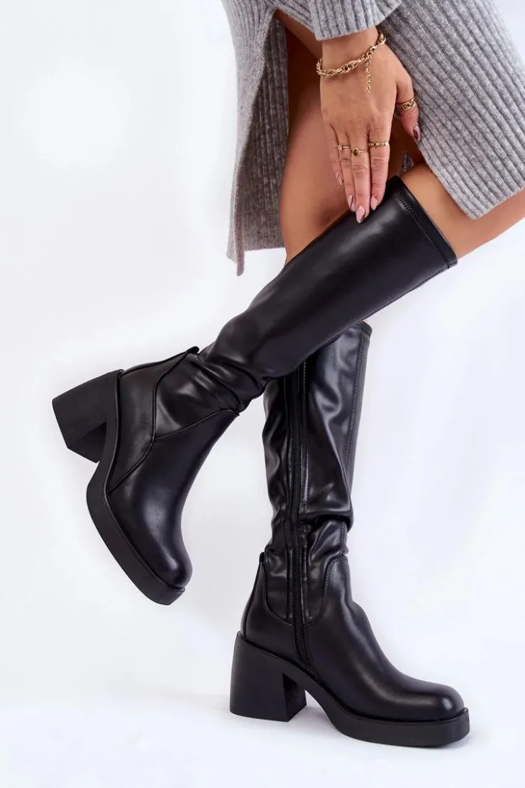 Damskie Buty Sergio Leone Damskie Skórzane Ocieplane Kozaki Na Zamek Czarne Slavis