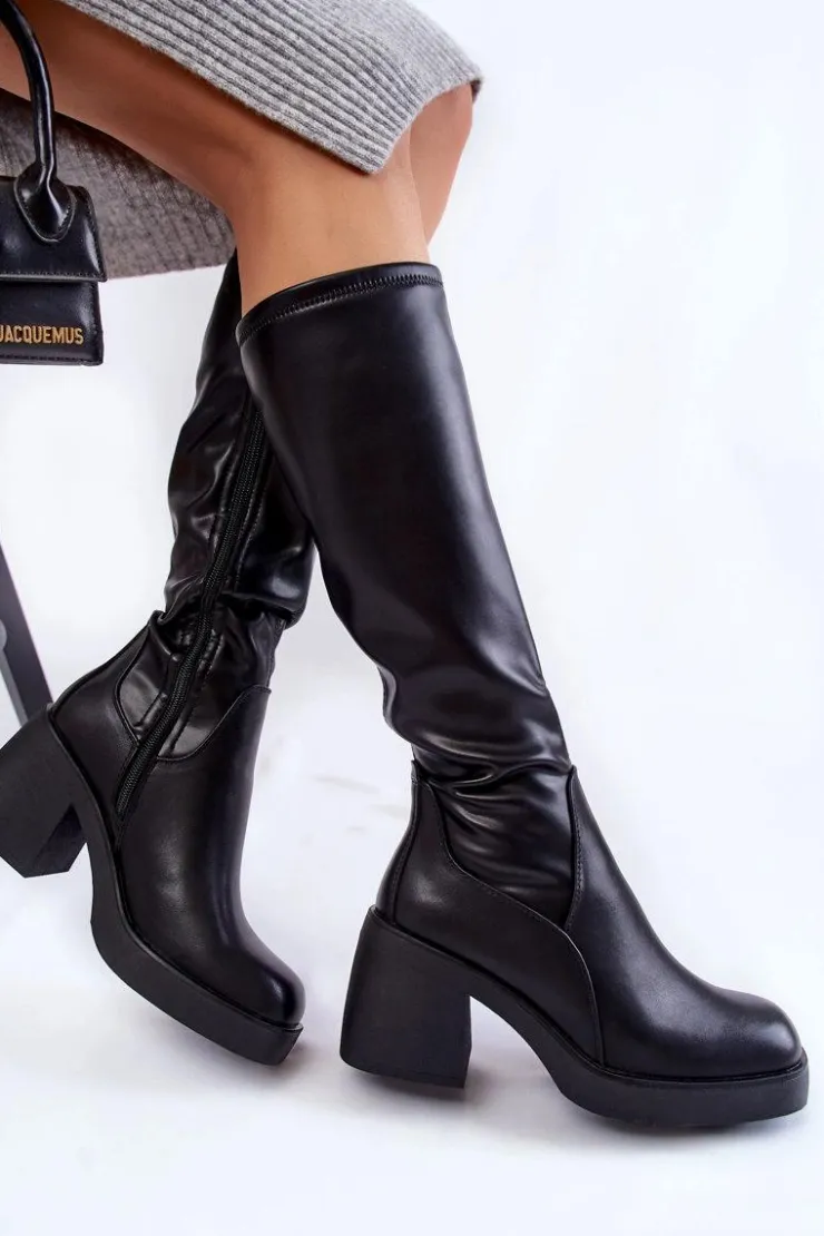 Damskie Buty Sergio Leone Damskie Skórzane Ocieplane Kozaki Na Zamek Czarne Slavis