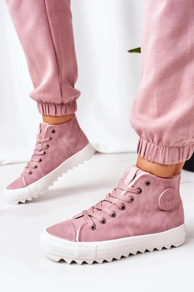 Big Star Shoes Trampki Ocieplane|Trampki Damskie Big Star*Damskie Skórzane Ocieplane Trampki Big Star EE274113 Różowe