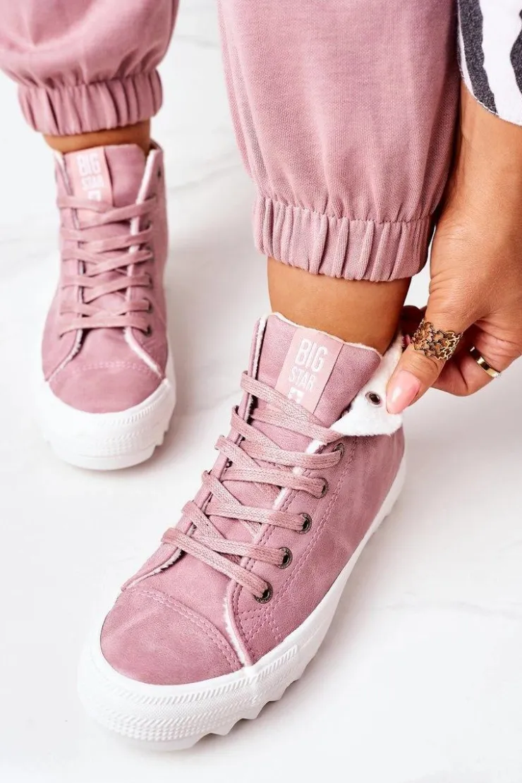 Big Star Shoes Trampki Ocieplane|Trampki Damskie Big Star*Damskie Skórzane Ocieplane Trampki Big Star EE274113 Różowe