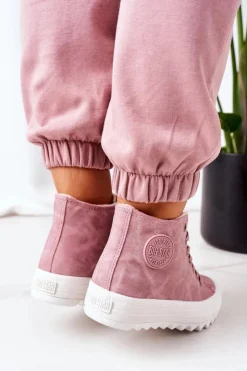 Big Star Shoes Trampki Ocieplane|Trampki Damskie Big Star*Damskie Skórzane Ocieplane Trampki Big Star EE274113 Różowe