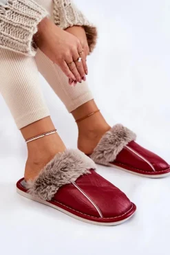 Damskie Boto Damskie Skórzane Papcie Z Futerkiem Czerwone Rossa