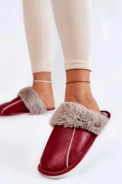 Damskie Boto Damskie Skórzane Papcie Z Futerkiem Czerwone Rossa