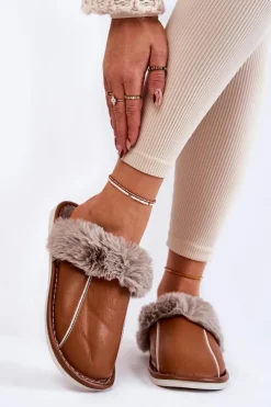 Damskie Boto Damskie Skórzane Papcie Z Futerkiem Brązowe Rossa