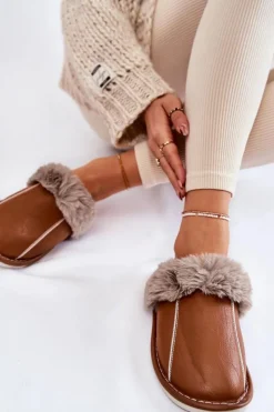 Damskie Boto Damskie Skórzane Papcie Z Futerkiem Brązowe Rossa