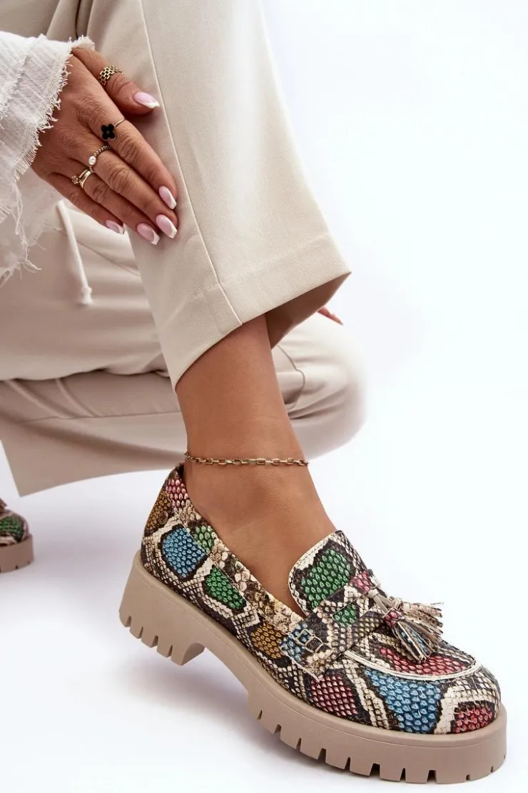 New Maciejka Damskie Skórzane Półbuty Frędzle 05497-45 Multikolor