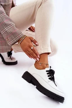 Damskie Boto Damskie Skórzane Półbuty La.Fi 210004W-PU Białe