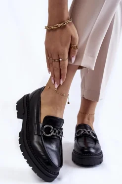 Boto Damskie Skórzane Półbuty Loafery La.Fi Czarne Willows