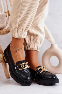 Outlet Boto Damskie Skórzane Półbuty Loafery Czarne Mollie