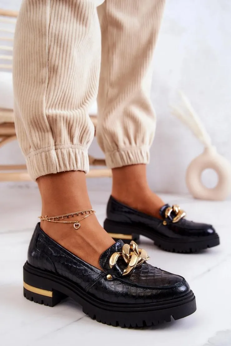 Outlet Boto Damskie Skórzane Półbuty Loafery Czarne Mollie