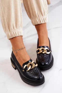 Outlet Boto Damskie Skórzane Półbuty Loafery Czarne Mollie