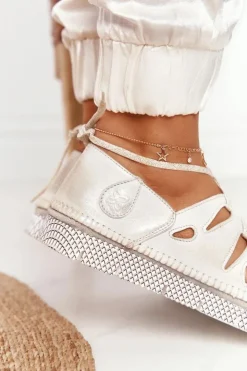 Maciejka Półbuty Skórzane*Damskie Skórzane Półbuty Beżowo-Złote 04449-25